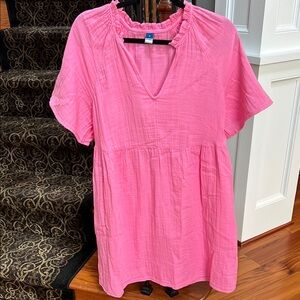 Old Navy Barbie Pink Short Sleeve midi dress, Vee, 100% cotton